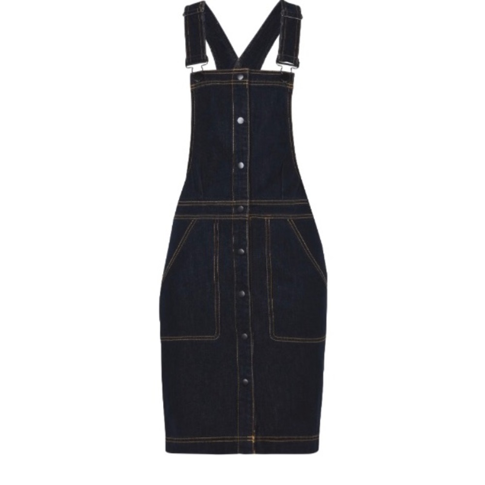 Denim jumper dress w yellow stitch